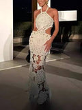 Halter Neck Backless Crochet Maxi Dress