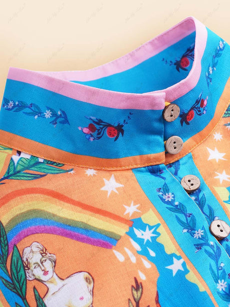 Aurohaya Casual Graffiti Evergreen Printing Mini Dress