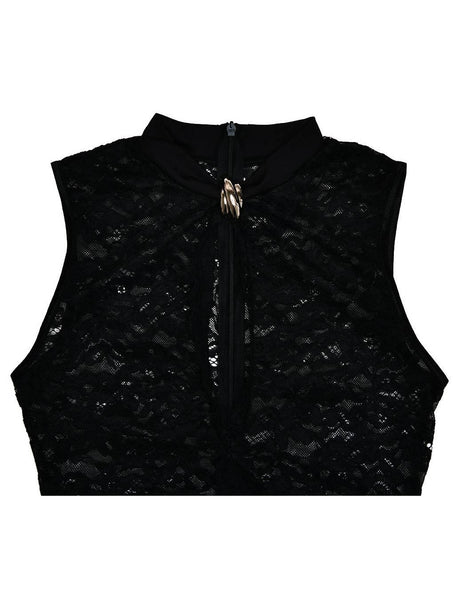 Aurohaya Lace Hollow High Slit Maxi Dress