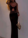 Sexy Lace Splicing Hollow Design Maxi Dress