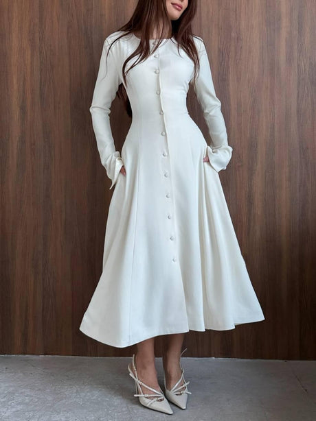 Aurohaya Slim-Fit High-Waist Lace-Up A- Line Midi Dress