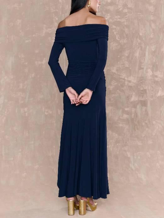 Aurohaya Off-shoulder Irregular Hem Maxi Dress