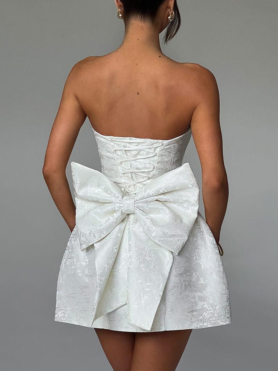 Aurohaya Fashionable And Sexy Jacquard Tube Top Bow Mini Dress