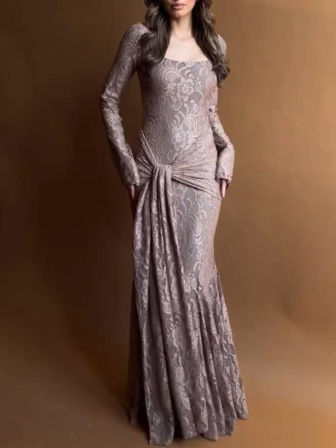 Aurohaya Lace Scarf Design Maxi Dress