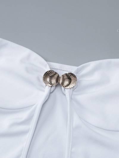 Aurohaya Metal Button Hollow Chest Wrap Long Maxi Dress