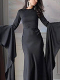 Aurohaya Ruffled Sleeve Design Maxi Dress Black
