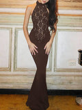 Off Shoulder Lace Splicing Design Maxi Dress