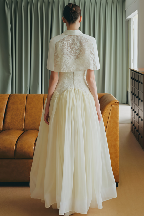 Aurohaya Brooke White Lace Panel Cape & Dress Set