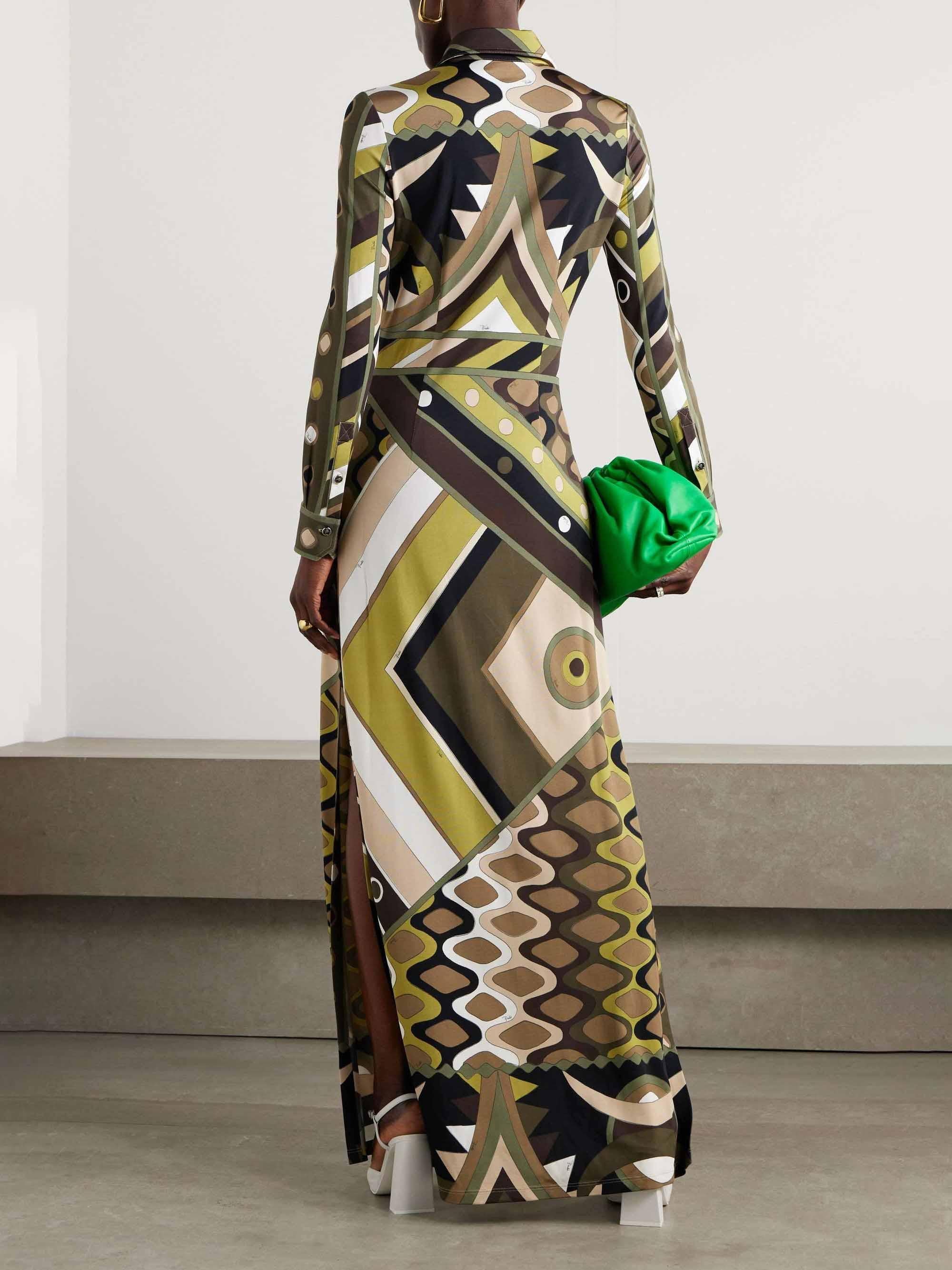 Aurohaya Retro Personality Abstract Print Long Sleeve Maxi Dress