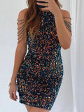Elegant Crystal Chain Sequin Mini Dress