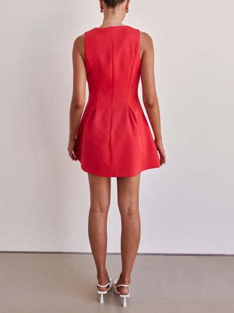 Aurohaya Stylish Solid Color Casual Cut Mini Dress