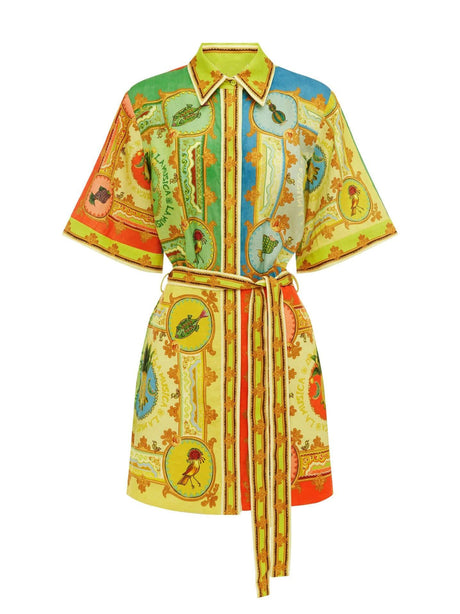 Aurohaya Exquisite Satin Fun Print Mini Dress