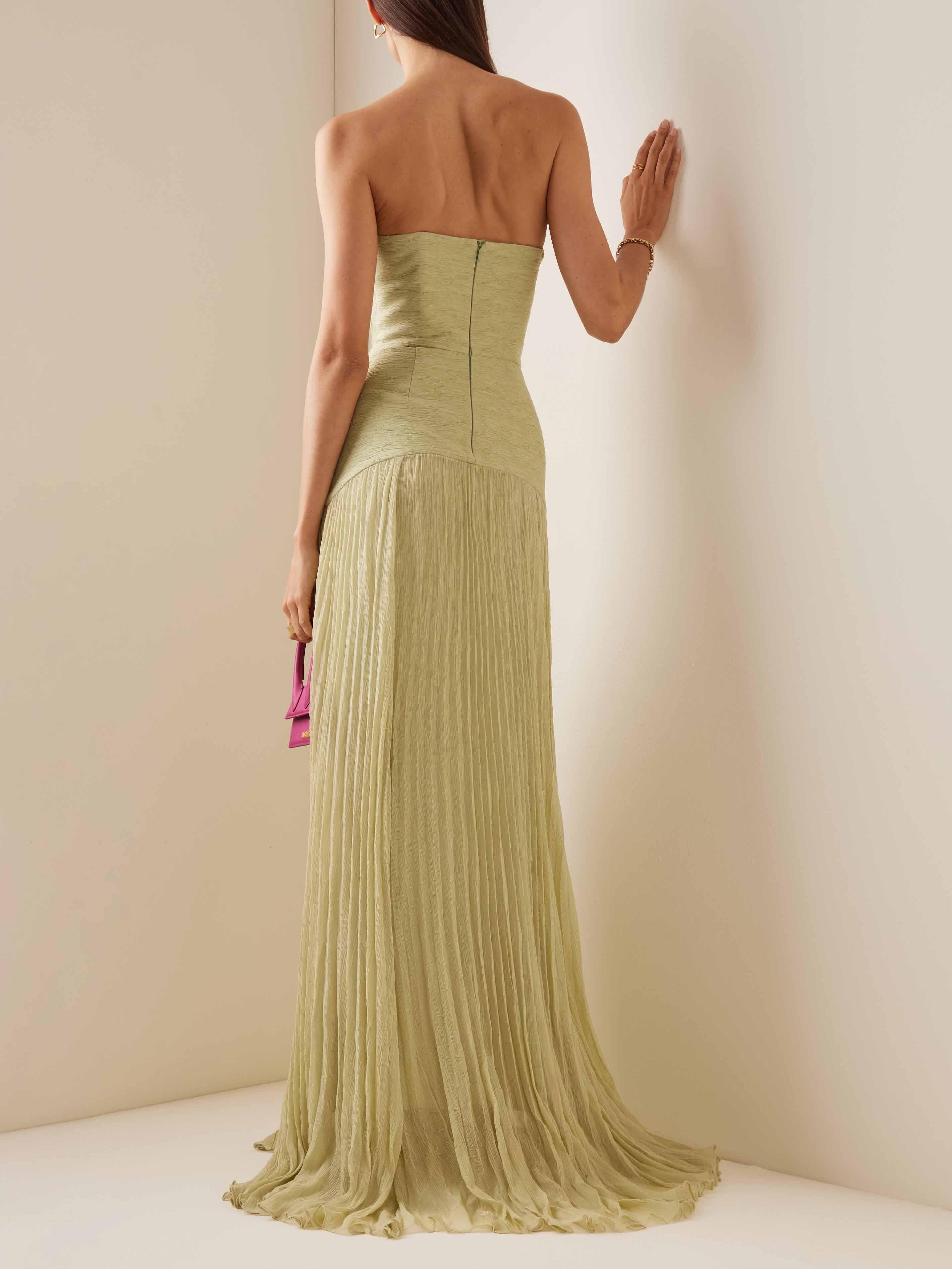 Aurohaya Elegant Wrap-Breasted Pleated Maxi Dress