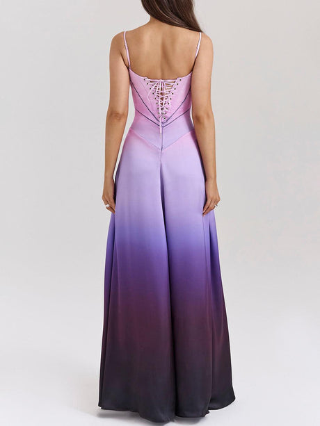 Aurohaya Unique Ombre Print Lace-Up Maxi Dress