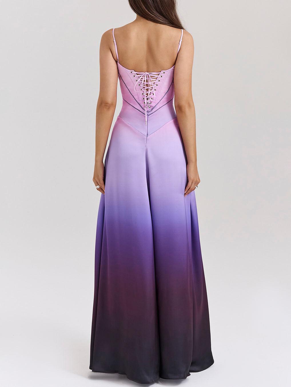 Aurohaya Unique Ombre Print Lace-Up Maxi Dress