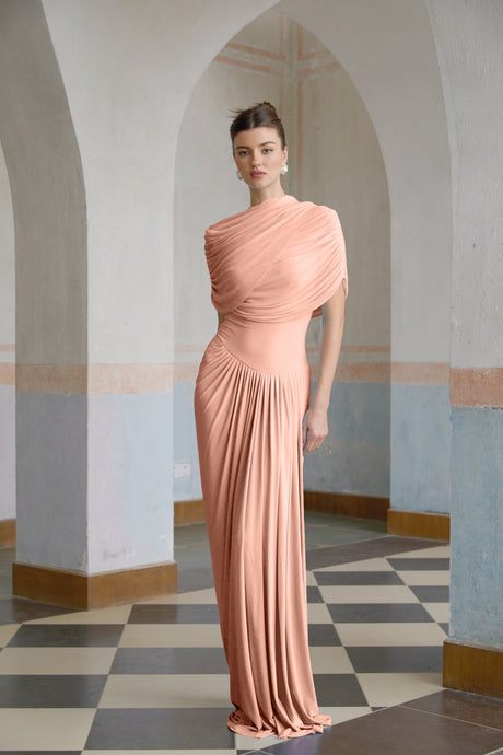 Aurohaya Catherine asymmetrical pleated maxi dress in Pink