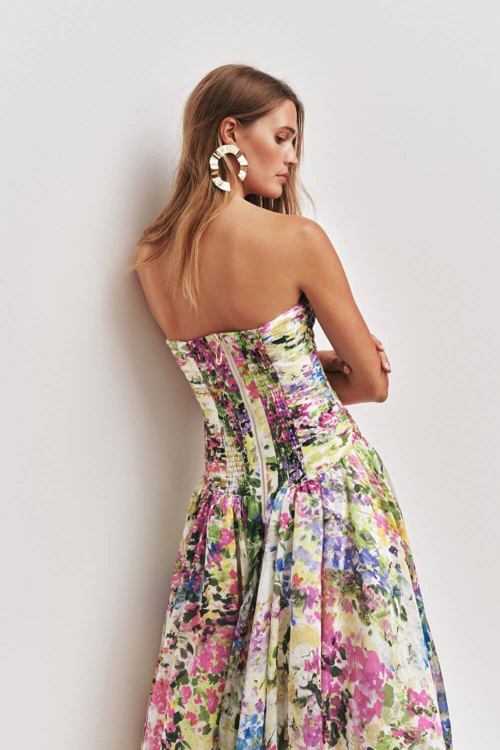 Aurohaya Jeanne Hydrangea Floral Strapless Maxi Dress
