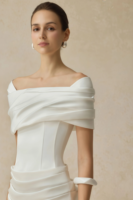 Aurohaya Valérie White Draped Midi Dress