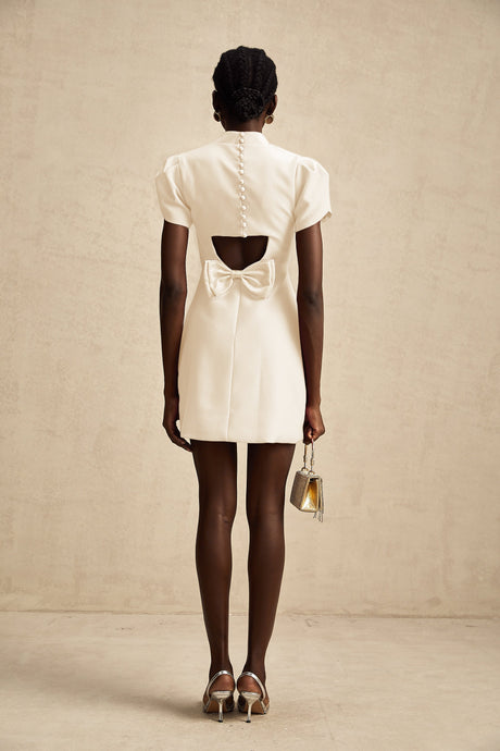 Aurohaya Anna White Petal Sleeve Cut Out Bow Mini Dress
