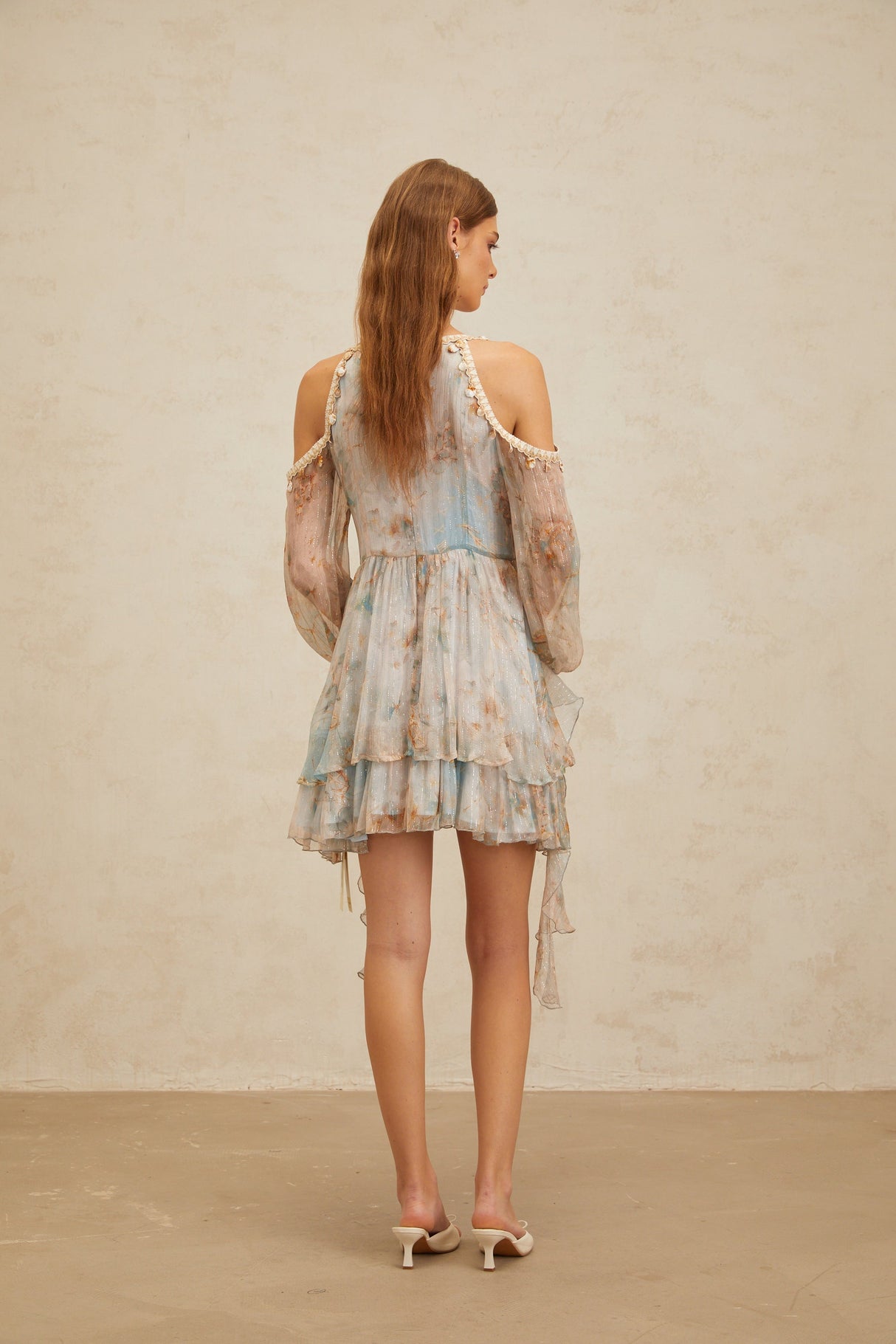 Aurohaya Glannon Blue Floral Print Silk Mini Dress