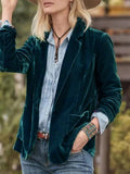 Aurohaya Vintage Velvet Blazer for Women Single-Breasted Lapel Collar Jacket with Pockets