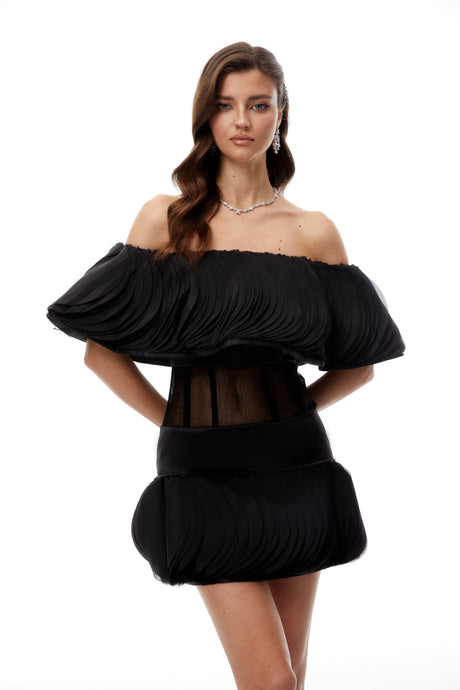 Aurohaya Mabel Black Layered Ruffled Mini Dress