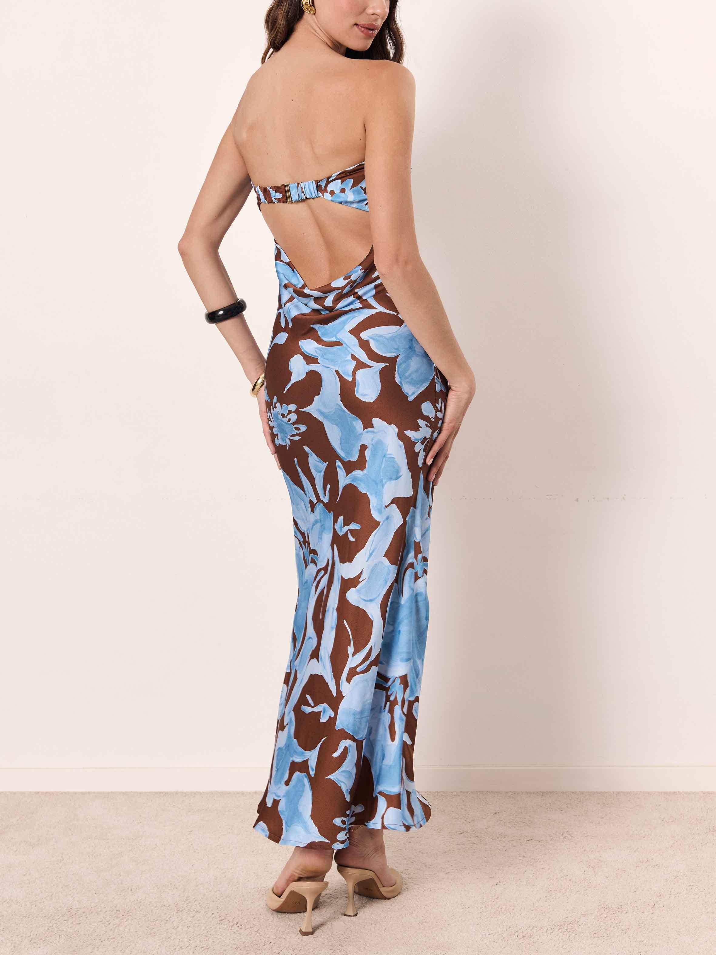 Aurohaya Elegant Watercolor Floral Print Maxi Dress