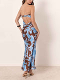 Elegant Watercolor Floral Print Maxi Dress