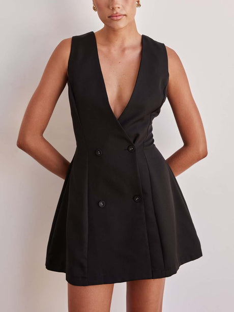 Aurohaya Stylish Solid Color Casual Cut Mini Dress Blue