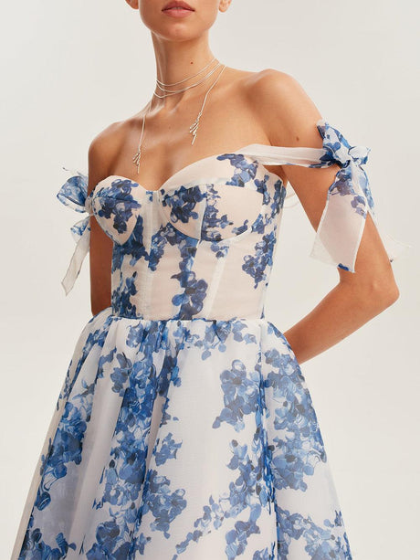 Aurohaya Tender Floral Midi Tie-strap Dress
