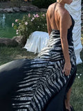 Zebra-Print Irregular Hem Sling Maxi Dress