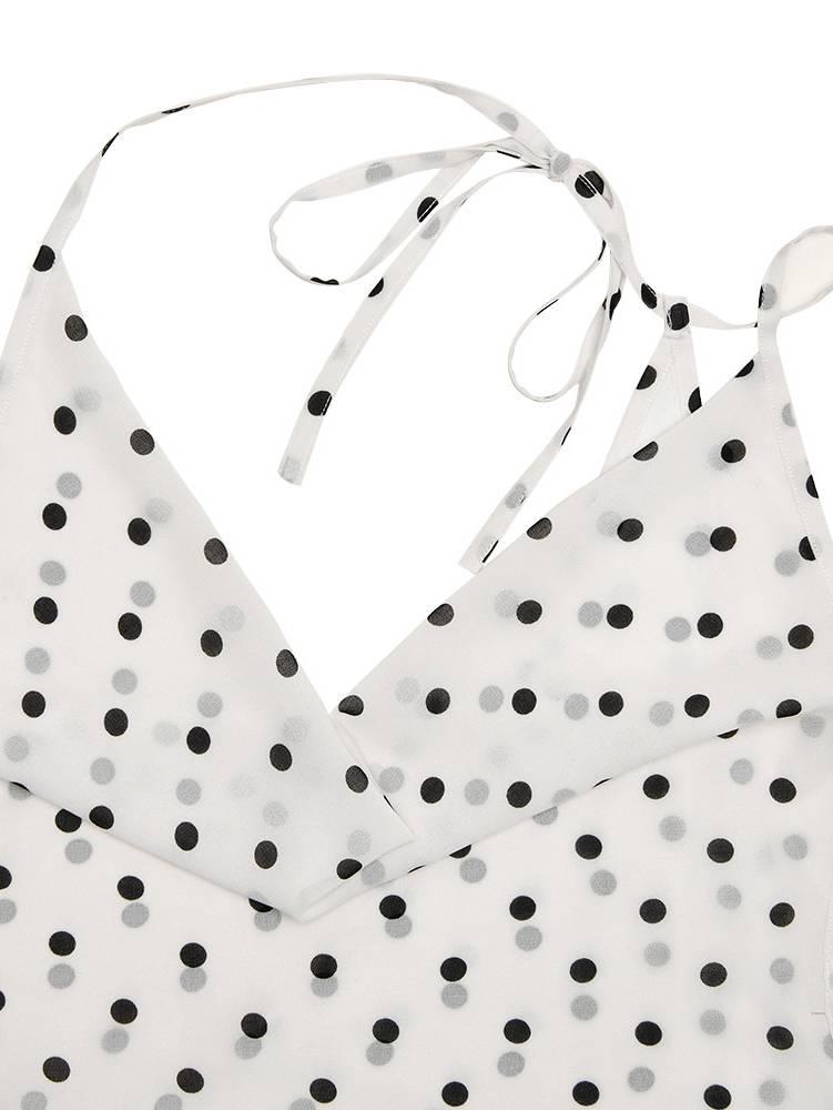 Aurohaya Polka Dot Suspender Irregular Swing Collar Dress
