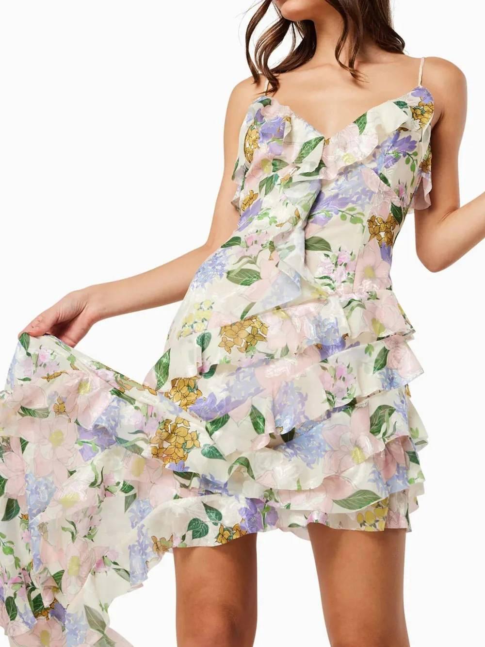 Aurohaya Suspender Printed Ruffle Dress