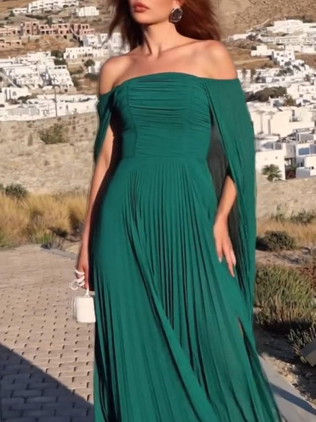 Aurohaya Tube Top Shawl Design Pleated Maxi Dress