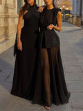Unique Belt Perspective Skirt Maxi Dress