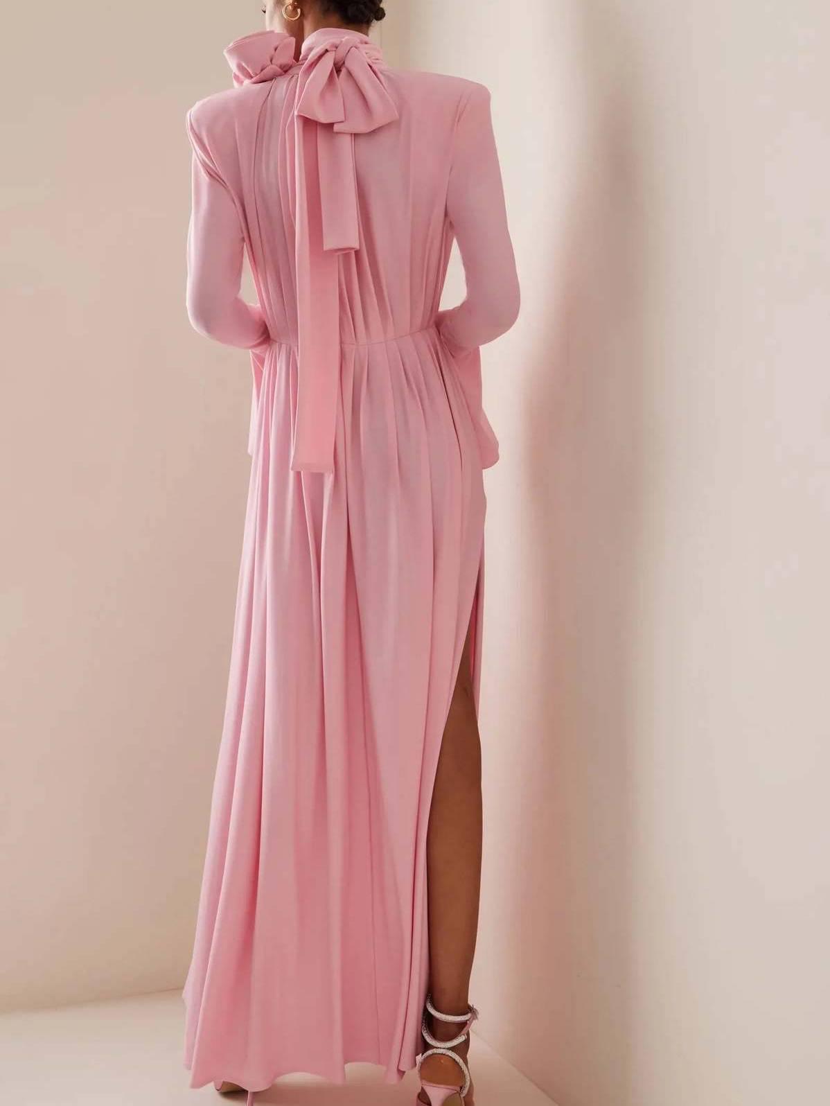 Aurohaya Three-Dimensional Flower Deep V Pleated Maxi Dress