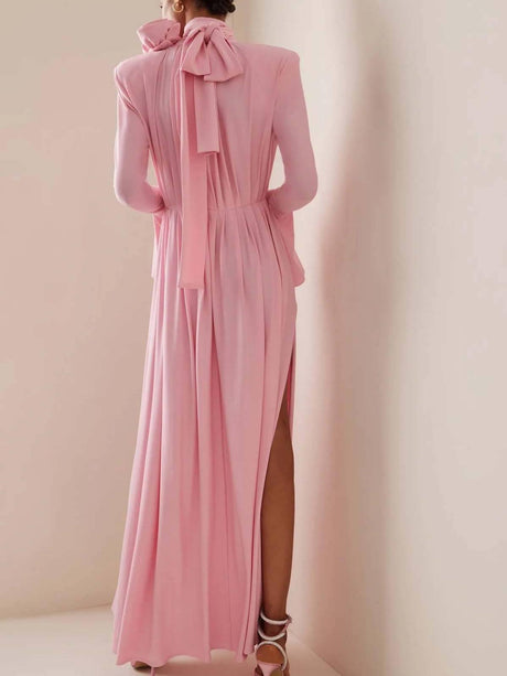 Aurohaya Three-Dimensional Flower Deep V Pleated Maxi Dress