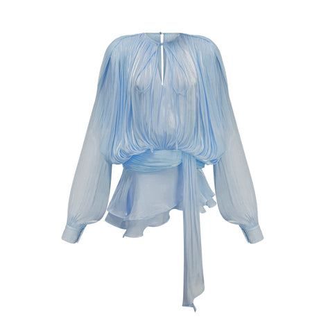 Aurohaya Eugénie Blue Fully Pleated Ruffled Mini Dress