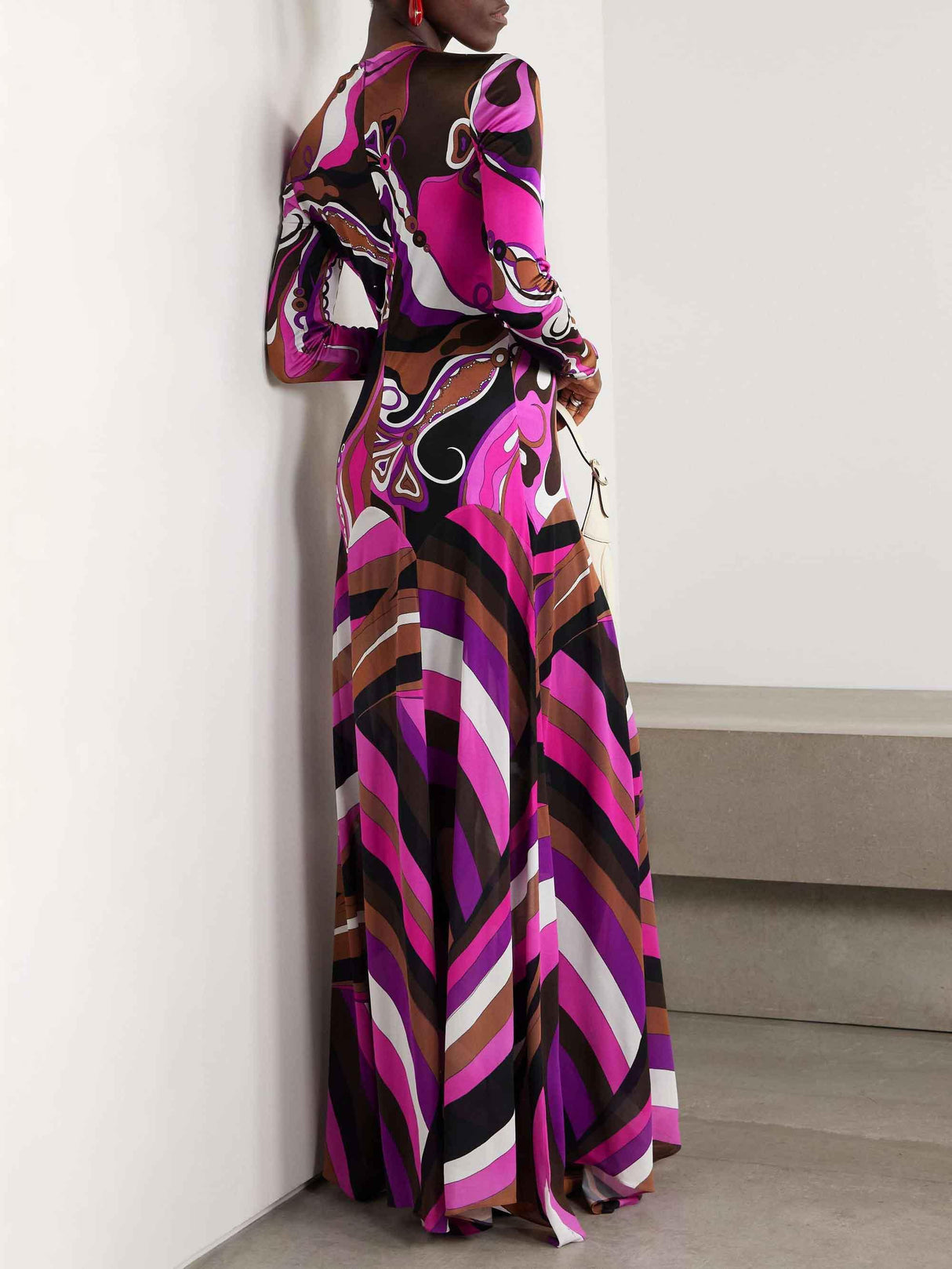 Aurohaya Delicate Abstract Orchid Floral Print Maxi Dress