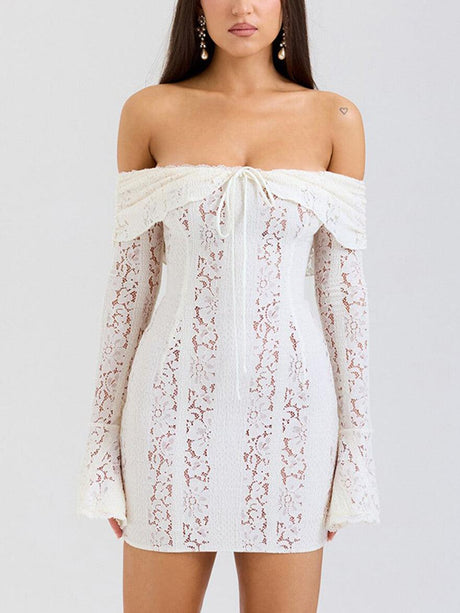 Aurohaya Elegant One Shoulder Lace Hip-Wrap Mini Dress White