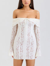Aurohaya Elegant One Shoulder Lace Hip-Wrap Mini Dress White