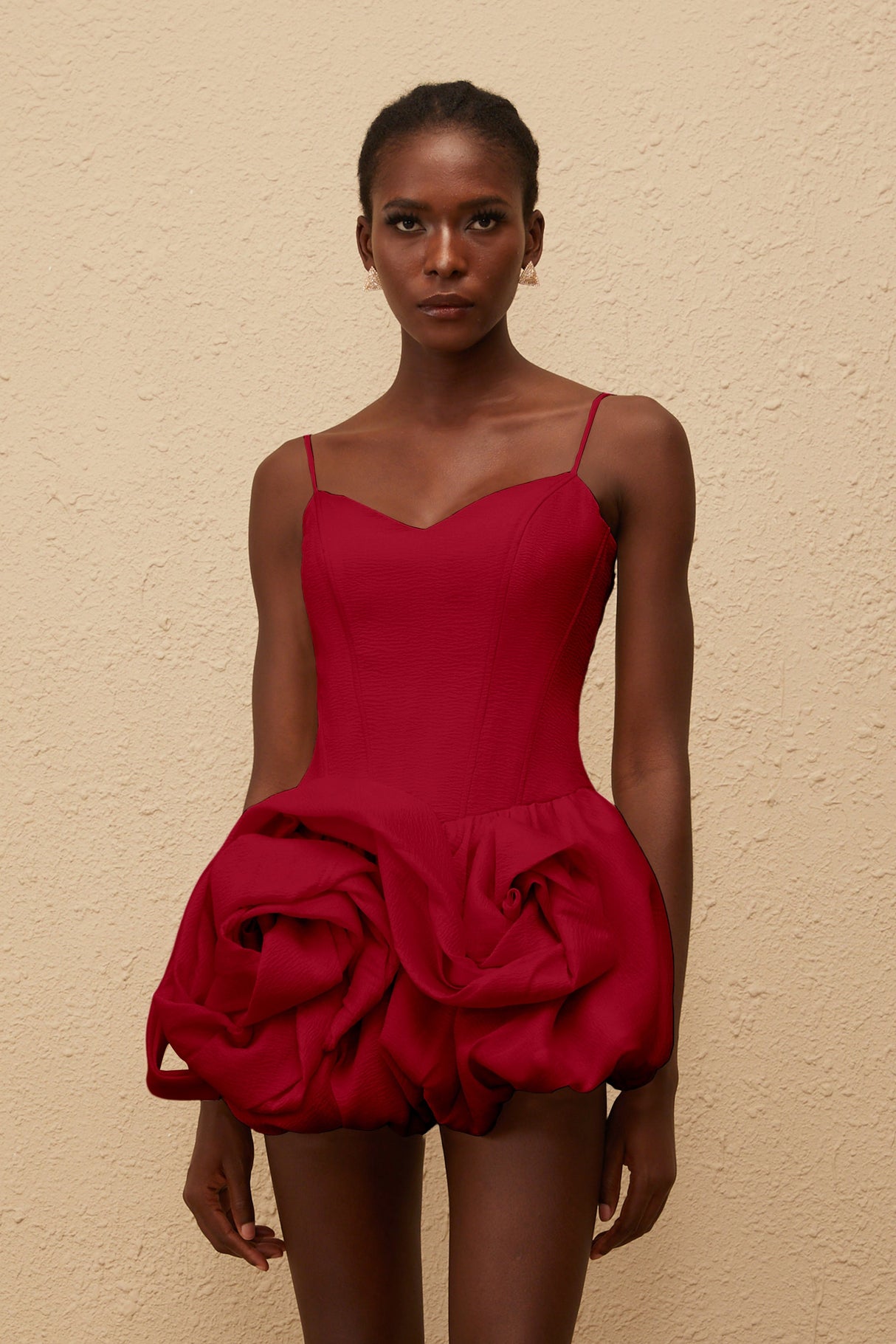 Aurohaya Melanie Red 3D Petal Bubble Mini Dress