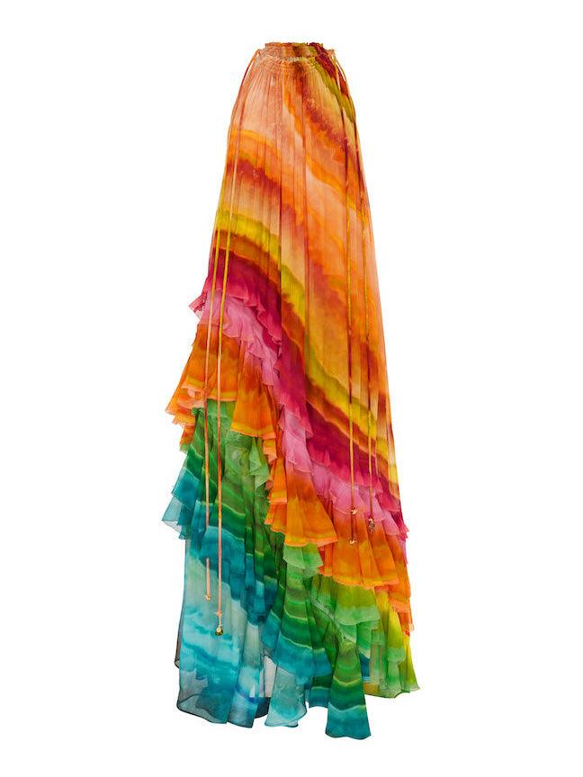Aurohaya Unique Colorful Print Ruffle Maxi Dress