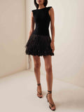 Elegant Raffia Layered Fringed Knitted Mini Dress