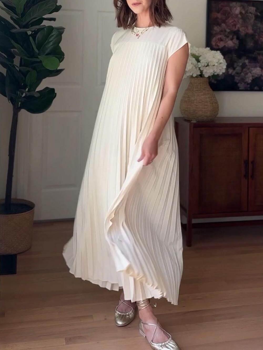 Aurohaya Elegant Stylish Sleeveless Pleated Maxi Dress
