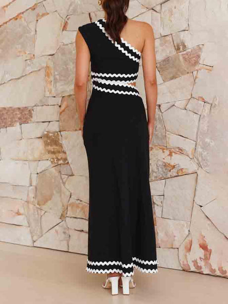 Aurohaya Elegant Slant Neck Lace-Pattern Midi Dress