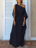 Aurohaya Elegant One-Shoulder Draped Maxi Dress