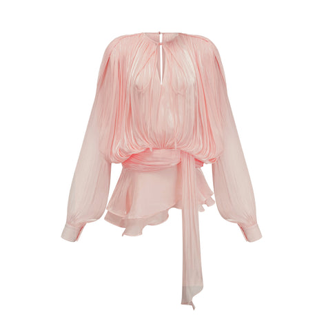 Aurohaya Eugénie Pink Fully Pleated Ruffled Mini Dress