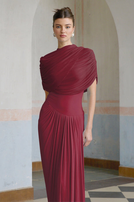 Aurohaya Catherine asymmetrical pleated maxi dress in Red