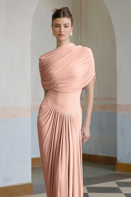 Aurohaya Catherine asymmetrical pleated maxi dress in Pink